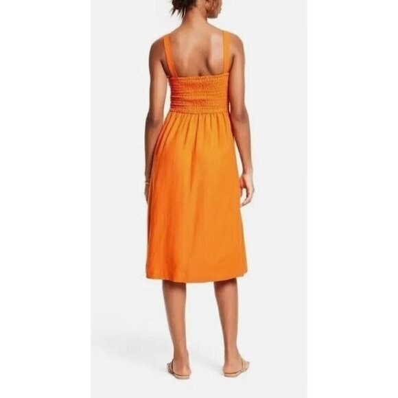 FE Noel x Target Dress Womens XXL 2XL Orange Double Cut Out Midi Linen Blend - Picture 4 of 7